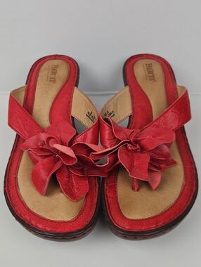 Born Red Leather Flower Sandals Size 9